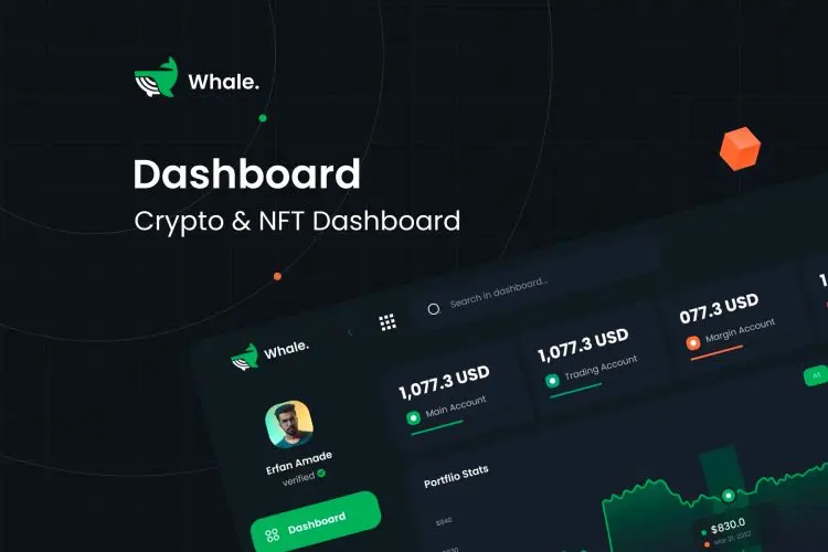 Crypto Whale – Crypto & NFT Dashboard UI Kit  40+屏暗黑NFT加密货币在线交易平台网站这几设计Figma模板素材