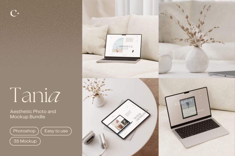 Tania – Aesthetic Photo & Mockup  iPad平板Macbook笔记本页面设计贴图ps样机居家场景展示效果图