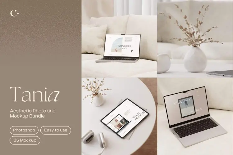 Tania – Aesthetic Photo & Mockup  iPad平板Macbook笔记本页面设计贴图ps样机居家场景展示效果图
