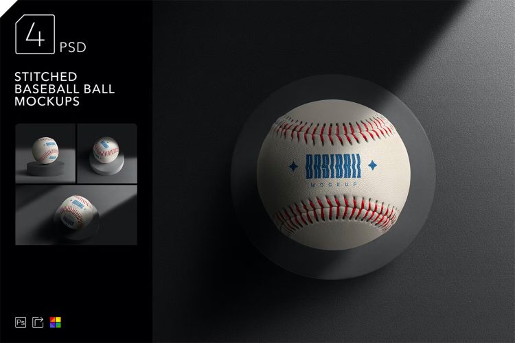 Stitched Baseball Ball Mock Ups 缝合棒球模型商标logo标识设计贴图ps样机素材模板