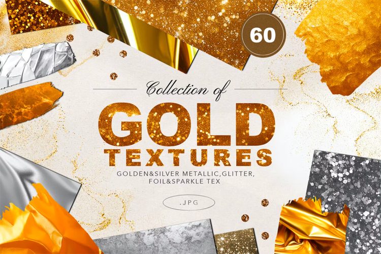 60 Gold&Silver Foil Glitter Textures  60款金箔银箔闪粉金属金葱粉金色闪光亮片高清图片背景底纹素材