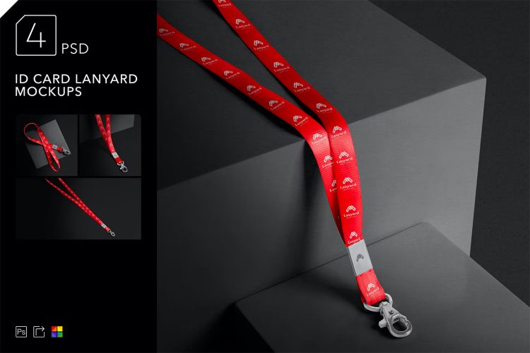 ID Card Lanyard Mockups 工作证胸牌胸卡ID卡入场证吊牌挂绳设计ps样机国外设计展示素材