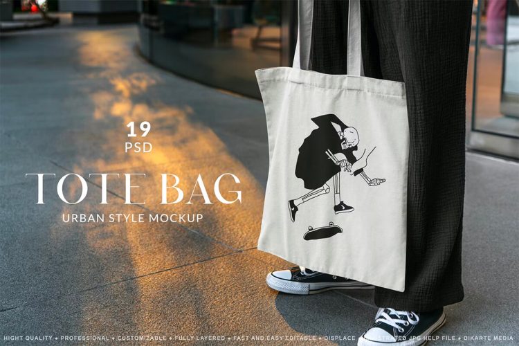 Tote Bag Urban MockUps  19款网红模特帆布包手提袋拎袋环保袋设计ps样机场景展示效果图