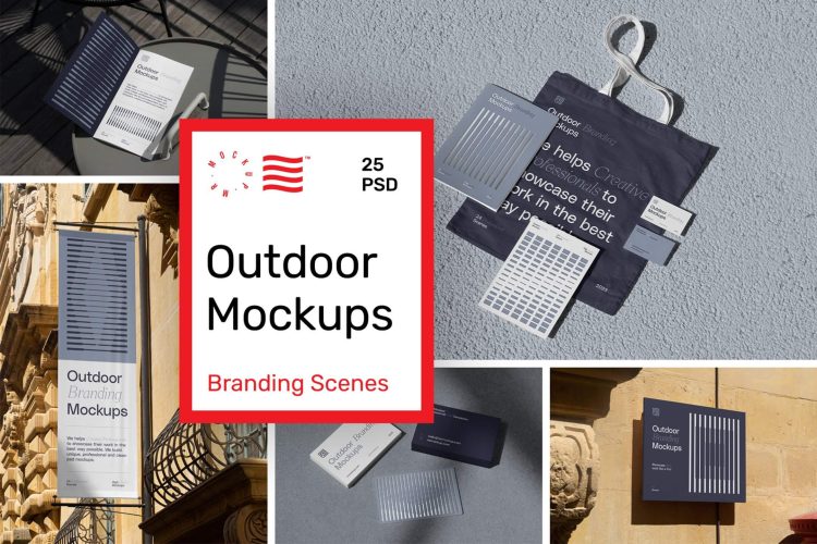 Outdoor Branding Mockups  25款名片画册广告牌手提袋灯箱海报设计作品贴图ps样机展示效果图