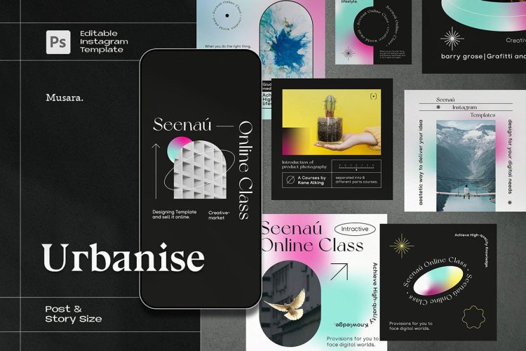 Urbanise – Gradient Instagram 炫彩时尚潮流酸性渐变ins风公众号排版设计ai版式模板源文件