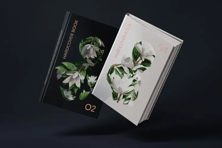 Hardcover Psd Book Mockup Scene 3 精装硬面手册书脊封面设计作品贴图ps样机素材悬浮场景展示效果图