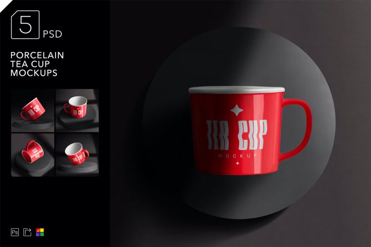 Porcelain Tea Cup Mockups 陶瓷茶杯水杯马克杯咖啡杯模型品牌商标logo贴图ps包装样机素材模板