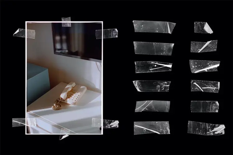 Transparent Tape Overlay Pack 褶皱污渍透明胶带黏贴胶合背景图片webp免抠图国外设计素材