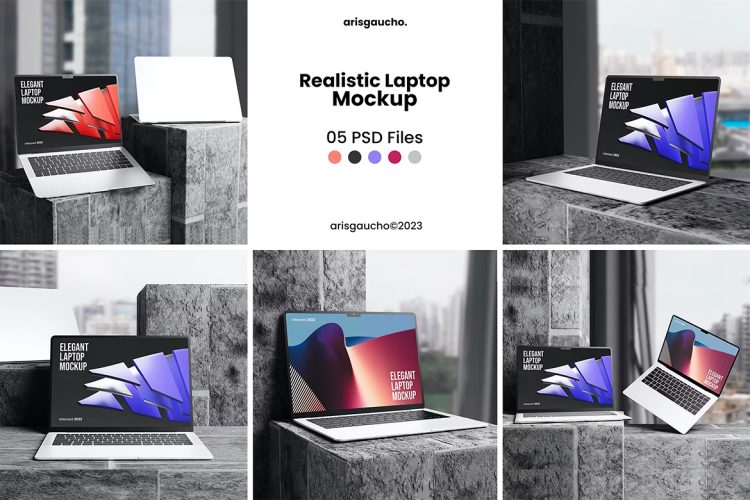 Realistic Laptop Mockup 逼真笔记本电脑模型显示器屏幕展示设计贴图ps数码样机素材模板