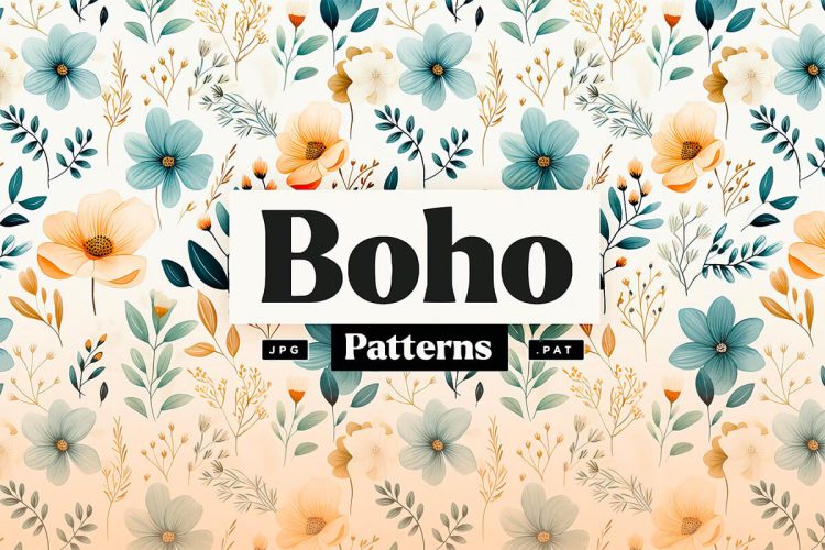 Watercolour Boho Patterns  22P波西米亚风水彩植物花草羽毛圆点图案设计图片国外设计素材