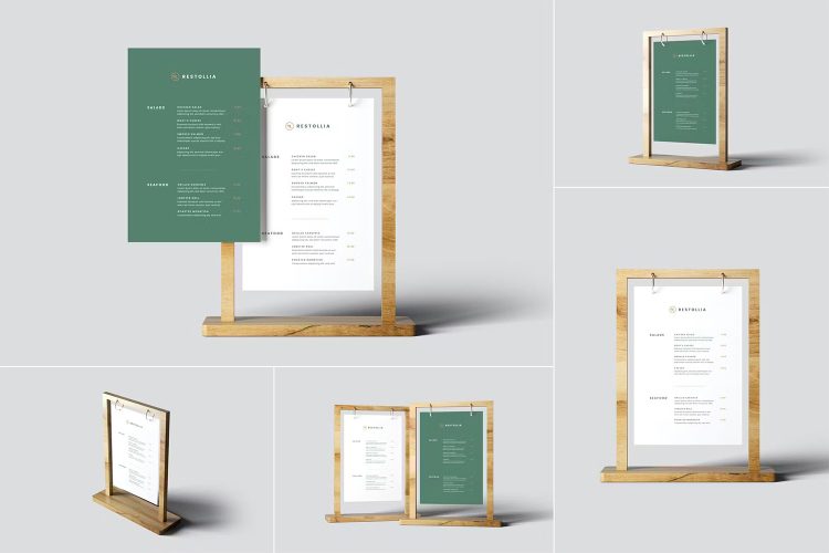 Table Menu Mockups 咖啡厅木质框架悬挂菜单桌卡模型信息展示设计贴图ps文具样机素材模板