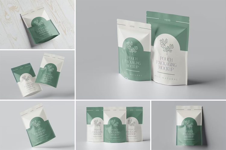 Pouch Packaging Mockup  食品零食自立袋模型品牌包装设计贴图ps样机素材模板6PSD