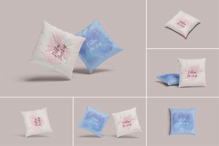 Pillow Mockup 方形抱枕枕头模型居家生活展示设计贴图ps样机素材模板 6PSD