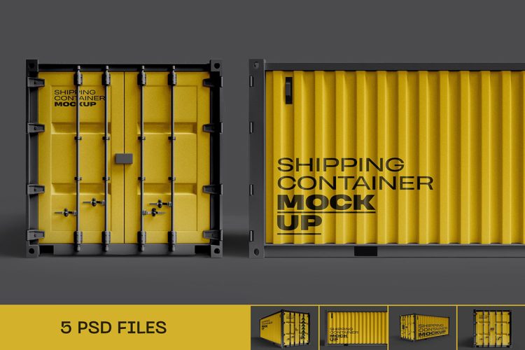 Shipping Container Mockup  5款创意集装箱移动房线下路演品牌设计贴图ps样机素材展示效果图