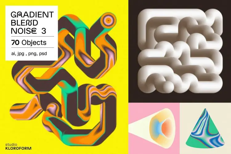 Gradient Blend Noise 3  70款潮流创意时尚抽象迷幻渐变立体几何图形艺术海报设计ai素材