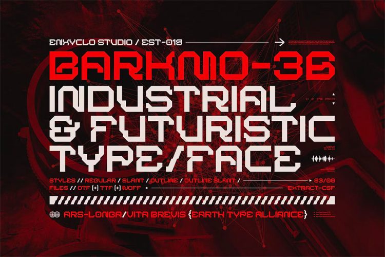 BARKMO-36 Futuristic Mecha Cyberpunk Font  4款BARKMO-36未来工业机械赛博朋克机能潮牌logo海报标题英文字体