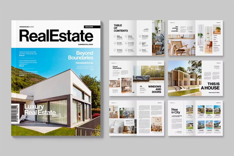 Real Estate Magazine Template 房地产杂志宣传册室内装潢展示图文排版布局版式设计id模板