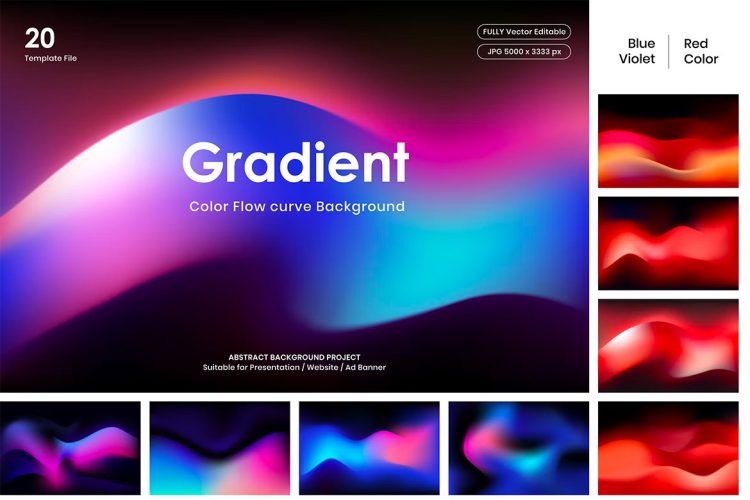 Gradient color Flow curve Background  20P科幻未来抽象流体波浪渐变海报广告背景图片国外设计素材