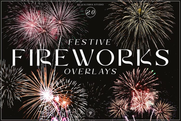 Festive Fireworks Overlays Set  20P节日烟花礼花绽放背景叠加图片png免抠图设计素材