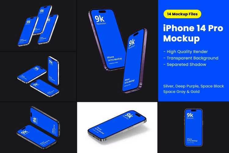 iPhone 14 Pro Mockup 1.0 苹果iphone 14手机模型营销展示屏幕设计贴图ps数码样机素材模板 14psd