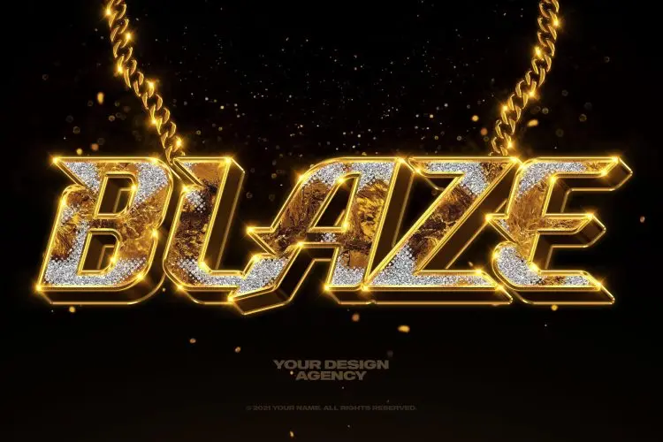 Bling Bling Text and Logo Effect Vol.3 复古斑驳街头嘻哈史诗奢华黄金链子3D立体标题标志Logo设计PS样式模板