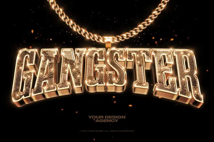 Bling Bling Text and Logo Effect Vol.6 复古街头嘻哈史诗奢华黄金链子3D立体标题标志Logo设计PS样式模板