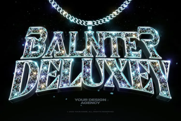 Bling Bling Text and Logo Effect Vol.9 复古闪光钻石镀铬街头嘻哈史诗奢华金属链子3D立体标题标志Logo设计PS样式模板