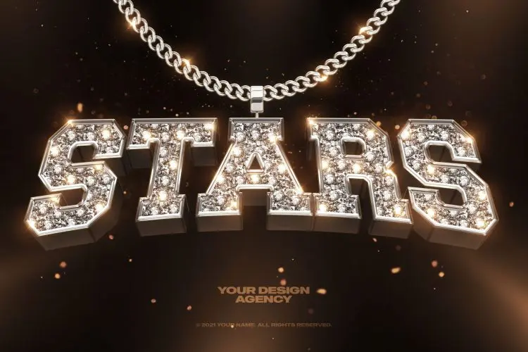 Bling Bling Text and Logo Effect Vol.7 炫酷复古嘻哈3D金属黄金钻石效果标题Logo标志设计PS样机生成器模板
