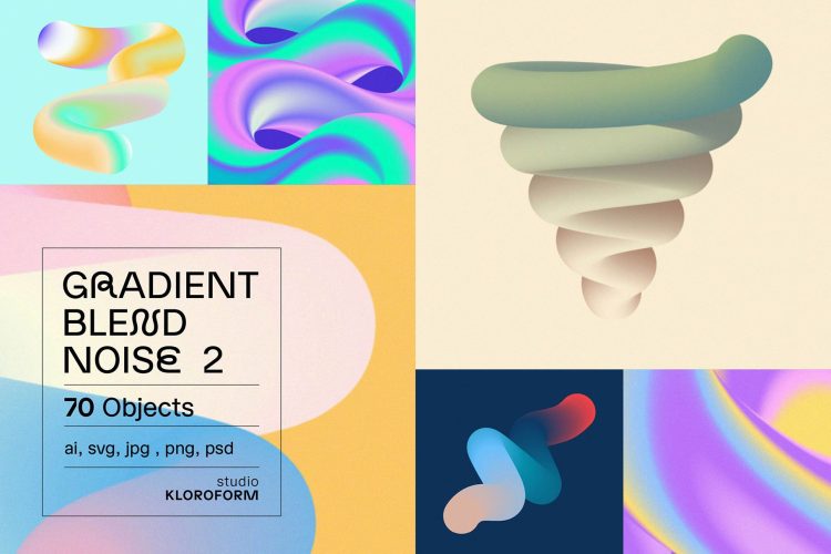 Gradient Blend Noise Vol. 2  70款潮流时尚抽象艺术渐变扭曲3D立体图形海报背景底纹ai设计素材