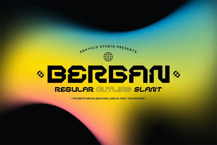 BERGAN – Futuristic Cyberpunk Display Font  3款BERGAN未来潮流科幻赛博朋克机能潮牌logo海报标题英文字体包