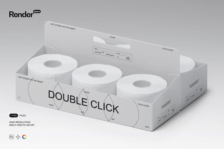 Toilet Paper Packaging Mockup  3款卷筒纸卫生纸厕纸组合产品包装设计贴图ps样机素材展示效果图