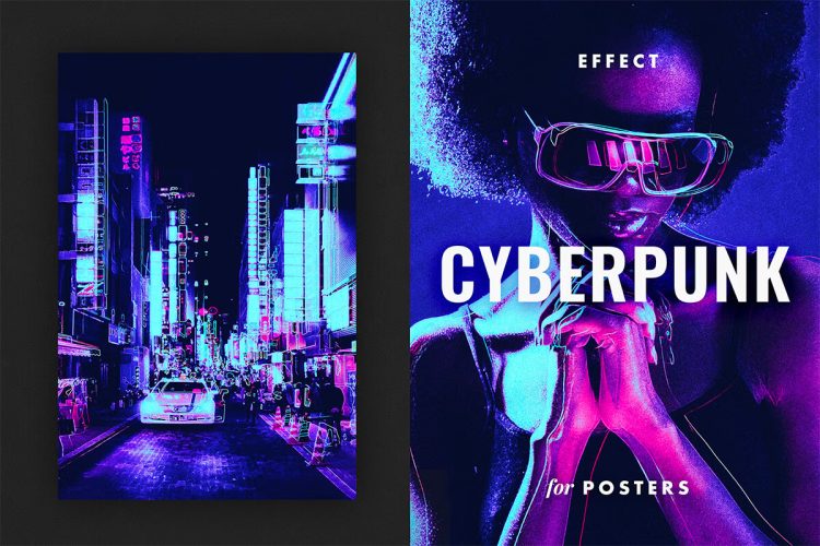 Cyberpunk Poster Photo Effect 魔幻艺术潮流错位故障风赛博朋克科幻图像照片滤镜ps样机特效模板