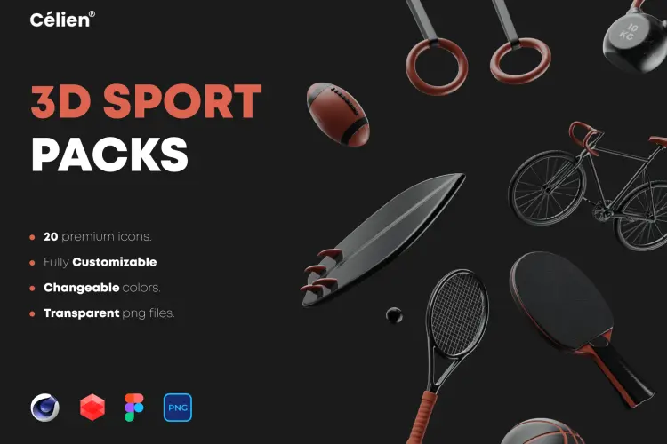 3D sport packs – Vol 1  20款体育运动竞技设备营销演示3D图标icon设计素材webp免抠图片