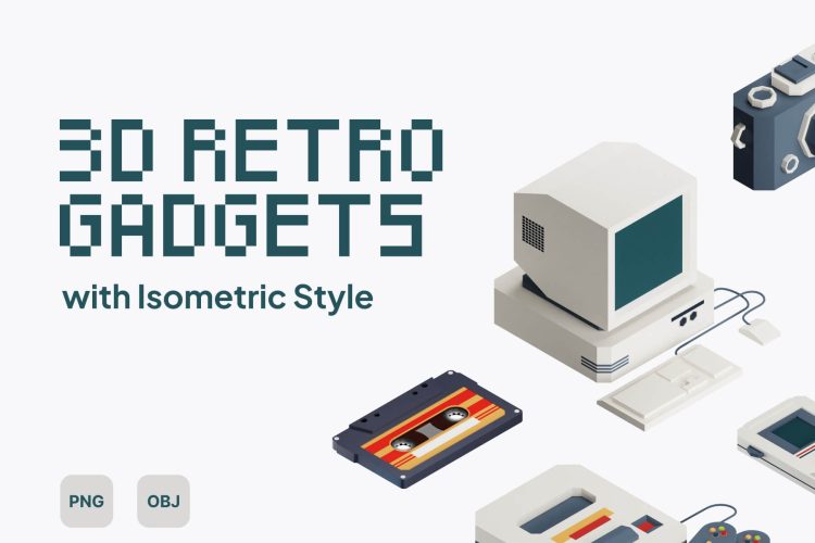 3D Retro Gadgets 老式怀旧游戏机电话收音机复古电子产品3D插画png免抠图片素材