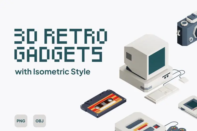 3D Retro Gadgets 老式怀旧游戏机电话收音机复古电子产品3D插画webp免抠图片素材