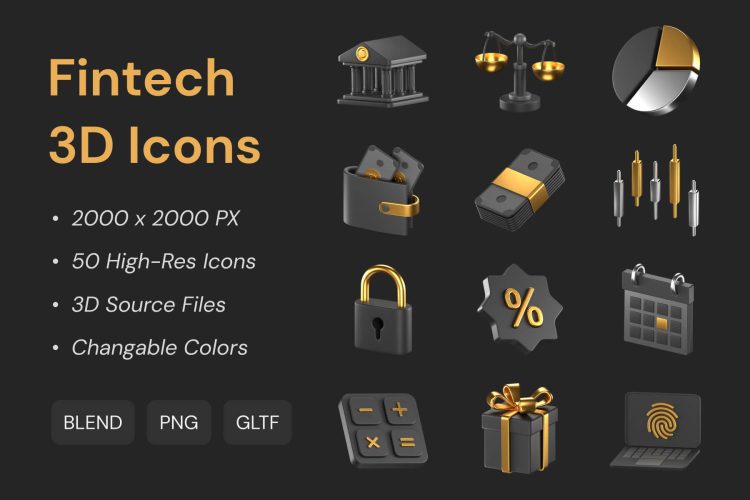 Fintech 3D Icons  50款银行科技金融理财财务安全管理金色3D图标icon设计素材png免抠图片