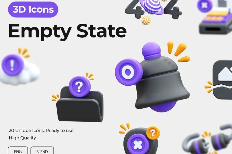 Empty State 3D Icons 20款有趣的网页手机404空状态占位插图插画设计素材webp免抠图片