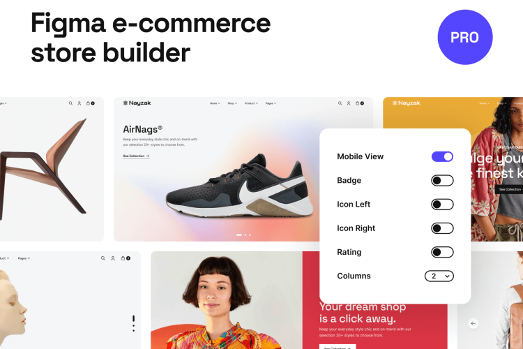 Nayzak Figma E-Commerce Builder  100+极简服装鞋子电子商城在线购物网站界面设计Figma模板素材