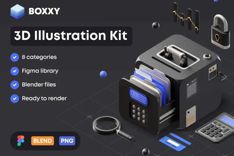 BOXXY 3D Illustration Kit  3D未来科幻赛博朋克电商游戏机械工业插图插画webp免抠图片素材