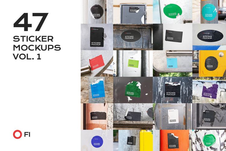 47 sticker mockup bundle vol 1  47款城市街头场景潮流磨损小广告标签贴纸ps样机素材mockup模板