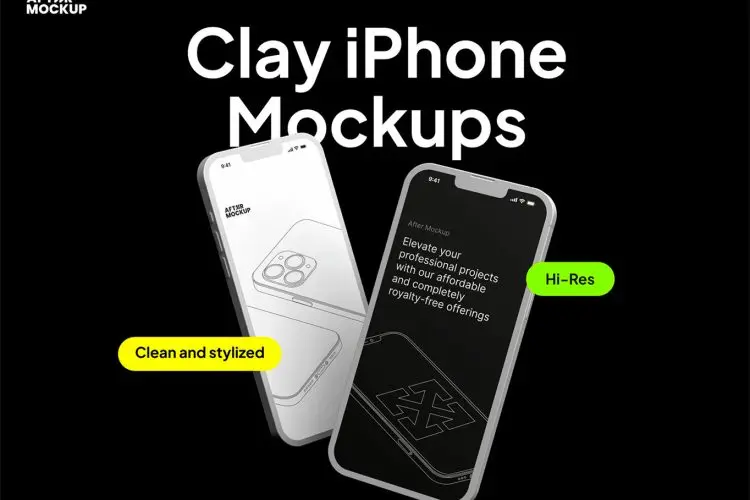 Bundle Clay iPhone Mockups  20款单色手机App应用ui界面设计作品集贴图ps样机素材展示效果图