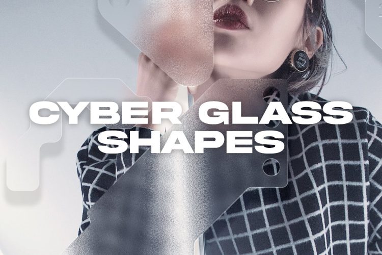 Cyber Glass – Shapes  50款赛博朋克PNG免扣图形设计元素+磨砂玻璃特效样机设计套装