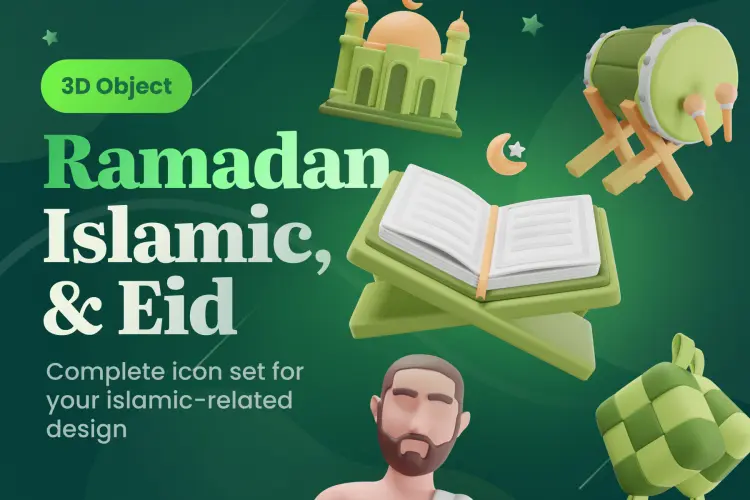 Islamy – Islamic & Ramadan 3D Icon Set  25款伊斯兰斋月节庆典装饰元素3D图标icon设计素材webp免抠图片