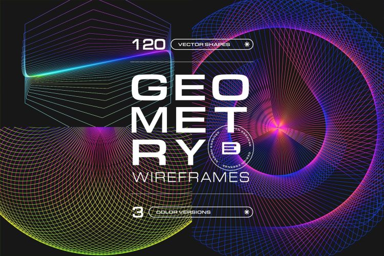 120 Geometric Vectors  120款超现实主义三维螺旋网格旋涡几何图形背景底纹矢量设计素材