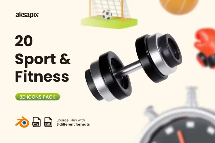 Sport and Fitness 3D Icon  20款健身房健身器械营销展示3D图标icon设计素材webp免抠图片