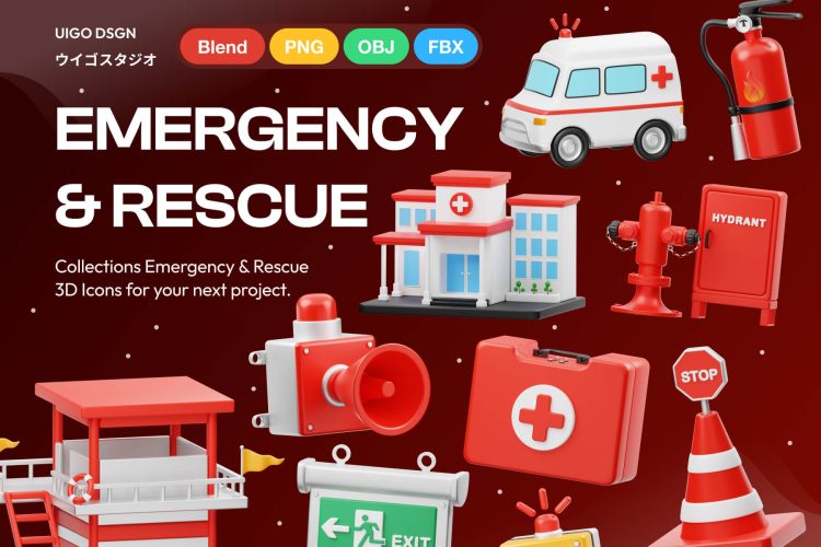 Emergency & Rescue 3D Icon  15款3D立体卡通医疗诊所医院救护车担架治疗icon图标设计素材源文件