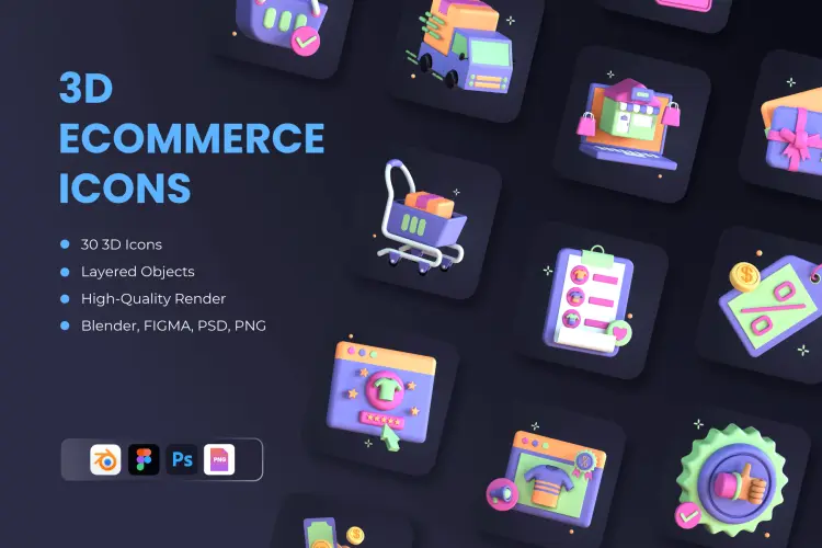 30 3D eCommerce Icon Set  30款3D立体卡通趣味电商购物大促折扣促销icon图标设计素材源文件