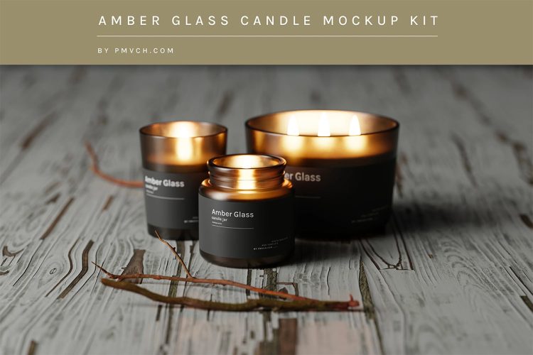 Amber Glass Candle Mockup Kit  20款琥珀蜡烛香薰精油香氛文创礼品包装设计ps样机素材展示效果图