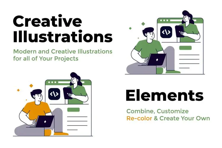 50 Digital Business Activities Illustrations vol.2  50幅手绘扁平数字业务商业提案营销演示矢量插图插画设计素材