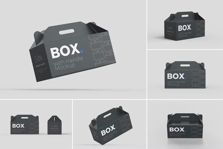 Box with handle Mockups 手提手拎盒子模型品牌包装设计贴图ps样机素材模板12PSD